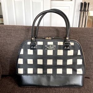 Previously Loved Condition B&W Checker Fabric/Leather/Gold Detail Bag Purse Tote